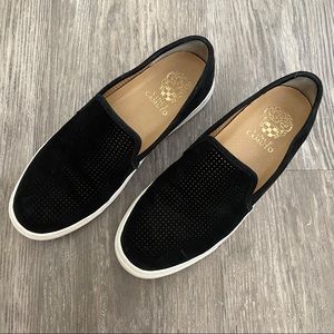 Vince Camino Perforated Black Suede Slip-on Slides